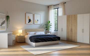 Chambre complète moderne bois clair et blanc 4 pièces