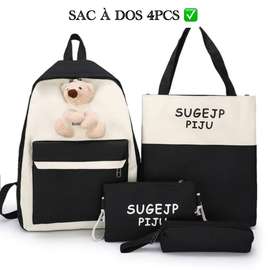 Ensemble sacs 4 pièces noir blanc avec peluche