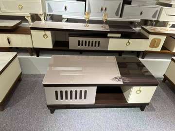 Table tv +table basse moderne bois et verre beige marron