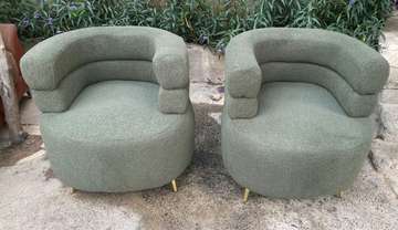 Fauteuils design vert olive tissu doux pieds dorés