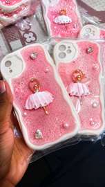 Coque iPhone rose ballerine 3D perles silicone