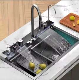 Évier multifonction inox noir avec robinetterie 3 usages