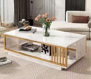 Table basse design marbre blanc et noiredoré