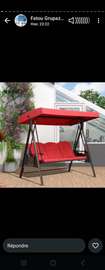 Balancelle jardin rouge 3 places avec toit et coussins