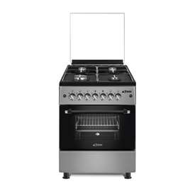 Cuisinière gaz 4 feux noir inox four intégré
