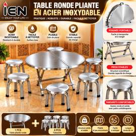 Table ronde pliante avec 6 tabourets