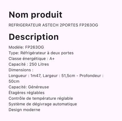 Réfrigérateur ASTECH 2 portes gris métallisé image 2