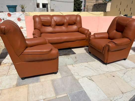 Canapé 3 places + 2 fauteuils cuir synthétique marron image 2