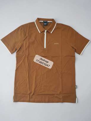 Boss polo homme vert foncé col zippé manches courtes image 3