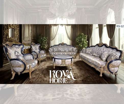 Salon classique royal gris clair et doré 5 places image 2