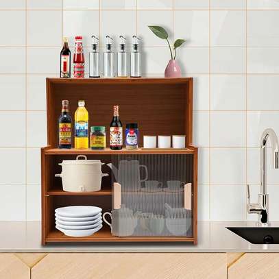 Meuble rangement cuisine bois naturel portes coulissantes image 2