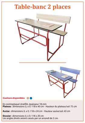 Table banc scolaire et chaise pour école image 3