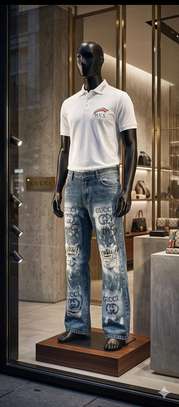 Pantalon homme droit motif graphique gris beige image 2
