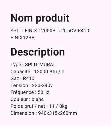 SPLIT FINIX 12000BTU 1.5CV R410 FINIX12BB image 2