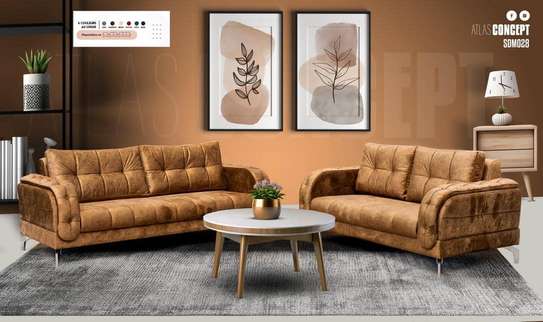 SALON SDM VIP 7PLACES MARRON CLAIR + TABLE THE image 1