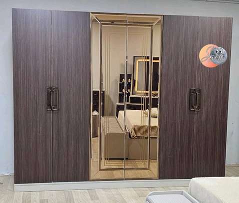 CHAMBRE A COUCHER ARMOIRE 6BATTANTS 6PIECES MARRON GRIS ANKA image 3