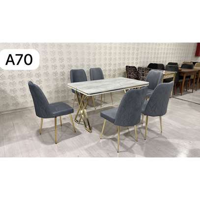 TABLE À MANGER 6 PLACES MÉTAL BLANC GRIS A70 image 1