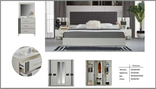 CHAMBRE A COUCHER 6BATTANTS 4PIECES BLANC GRIS LINES image 1