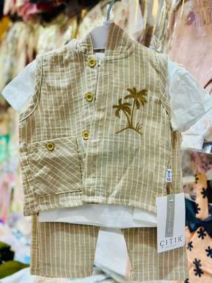 Çıtırcı ensemble bébé 0-12 mois beige rayé palmier image 2