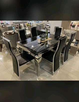 F6031 ensemble table 150cm + 6 chaises bois chromé image 2