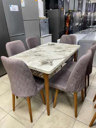 TABLE À MANGER 6PLACES EXTENSIBLE BOIS BLANC MAUVE B50 image 4
