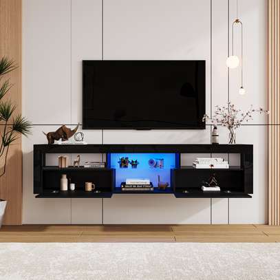 Meuble tv suspendu noir led image 3