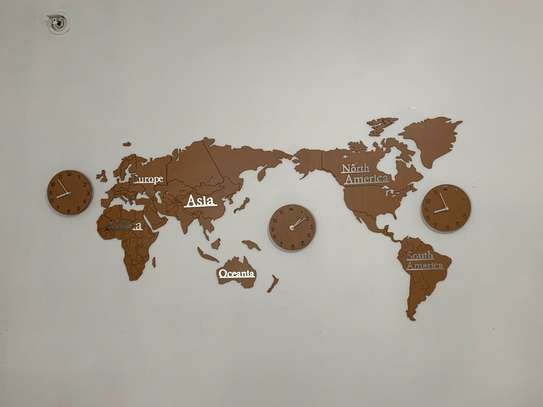 horloge murale 3D avec la carte du monde grande image 1