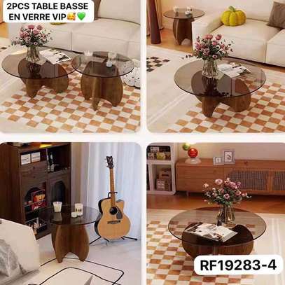 Table basse 2pcs en bois desous verre image 2
