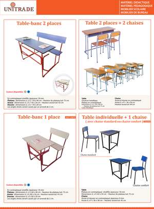 Table banc scolaire et chaise pour école image 1