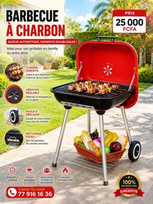 Barbecue charbon mobile avec couvercle ventilé et étagères image 4