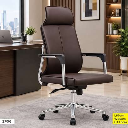 Chaises bureau cuir marron métal chromé image 2