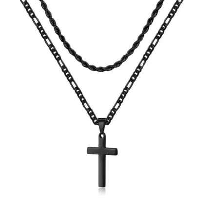 Chaîne croix homme noir mat, Argent,  Or luxe image 4