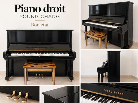 Piano droit noir brillant avec banc image 2