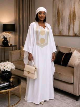 Robe longue marron motifs dorés taille unique fluide image 5