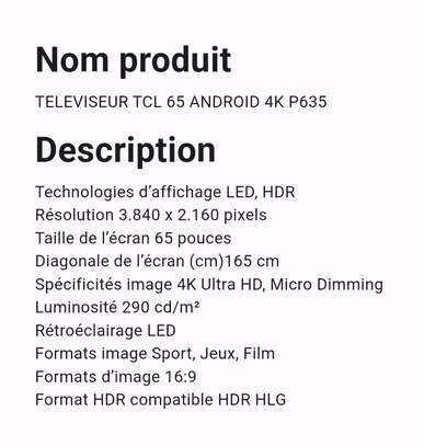 TELEVISEUR TCL 65 ANDROID 4K image 2
