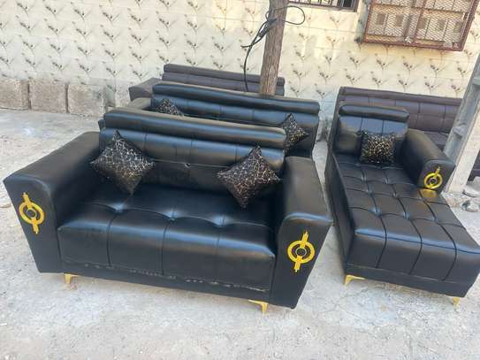 Salon Angle 7 places Noir en cuir image 1