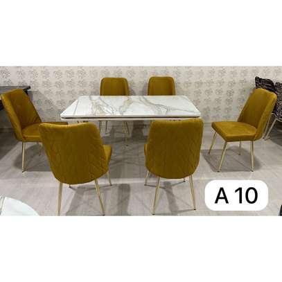 TABLE À MANGER 6PLACES 80X140 MÉTAL BLANC DORÉ A10 image 1