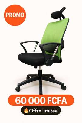 Chaise bureau ergonomique vert noir avec appui-tête image 1