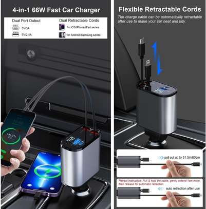 Chargeur de voiture rétractable 4 en 1, Charge rapide 66W image 1