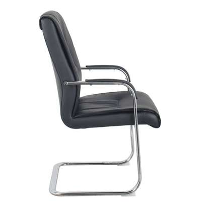Chaise bureau cuir noir métal chromé sans roulettes image 2