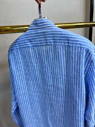 Ralph Lauren chemise Lin bleu rayé col boutonné image 3