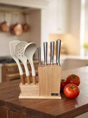Set couteaux acier inox bloc bois naturel 5 pièces image 4