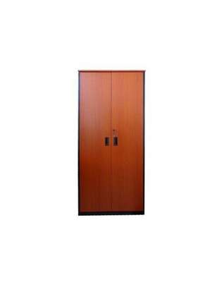 Armoire rangement bois marron 2 portes avec poignées image 2