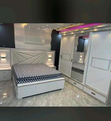 Ensemble chambre moderne blanc lit armoire LED image 1