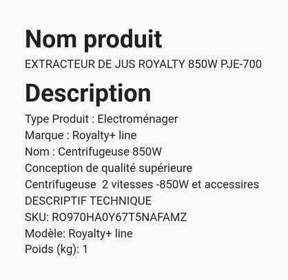 EXTRACTEUR DE JUS ROYALTY 850W PJE-700 image 4