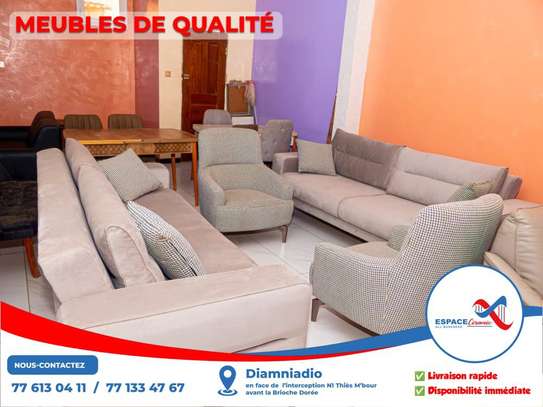 Ensemble canapés 2 places + 2 fauteuils tissu neutre image 1