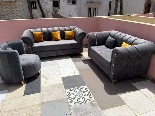 Ensemble canapé chesterfield 3 pièces gris anthracite image 2