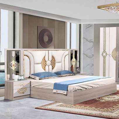 CHAMBRE A COUCHER ARMOIRE 6BATTANTS 5PIECES BEIGE BLANC image 1