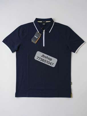 Boss polo homme vert foncé col zippé manches courtes image 2