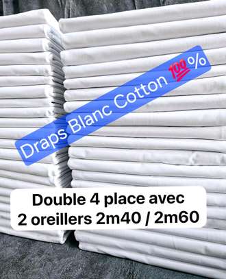 Draps blancs cotons image 1